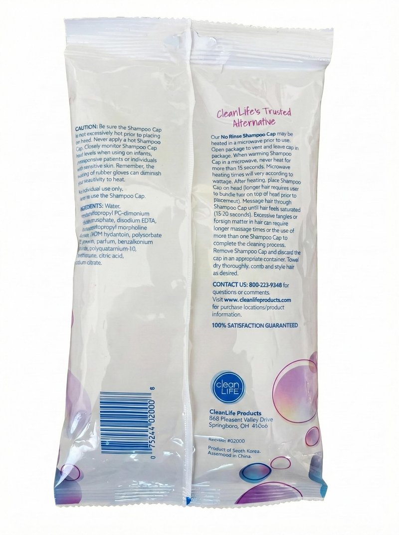 Cleanlife Products No-Rinse Shampoo Cap (12 Pack) - Waterless, Rinse Free Hair Washing and Conditioning Shower Caps for Bathing Elderly, Bedridden, Hospital Patients - Disposable, Hypoallergenic