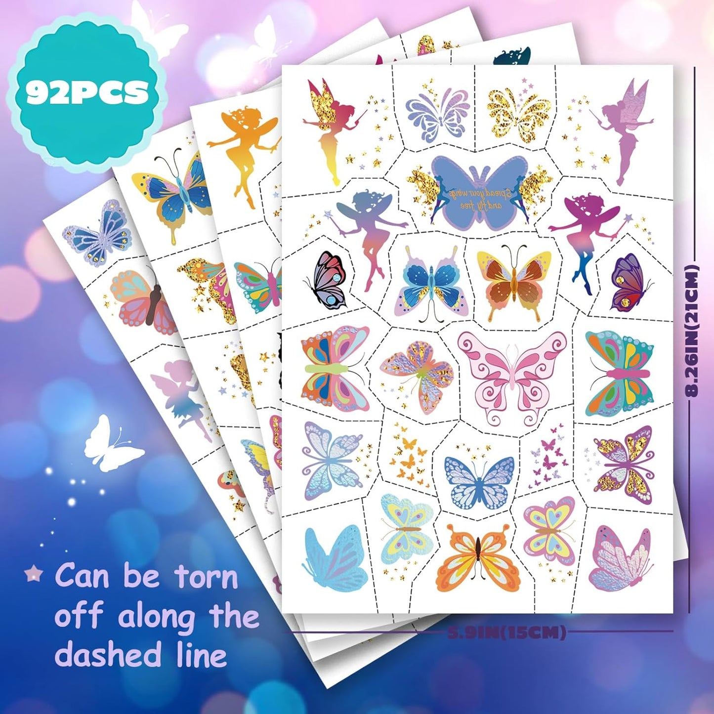 Waterproof Temporary Tattoos - 118pcs Groovy Fake Tattoo for Kids Birthday Party Supplies, Star Unicorn Smiley Rainbow Flower Candy Crown Arts and Crafts for Boys or Girls 6 7 8 9 10 11 12 years old