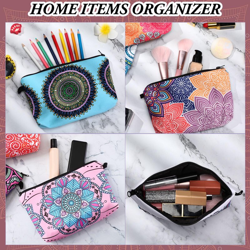Dunzy 20 Pcs Makeup Bags Bulk Graduation Gift Cosmetic Bag Makeup with Zipper Pouch Waterproof Portable Travel Toiletry for Women Teacher Birthday Thanksgiving Christmas Gifts(Mandala)