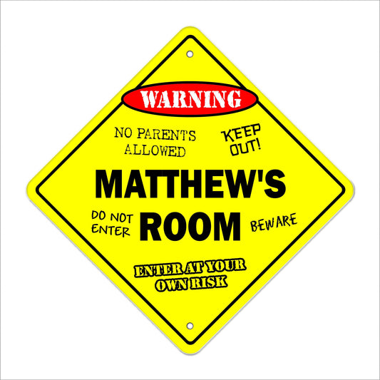 Matthew's Room Sign Crossing Zone Xing | Indoor/Outdoor | 12" Tall Kids Bedroom Decor Door Children's Name boy Girl