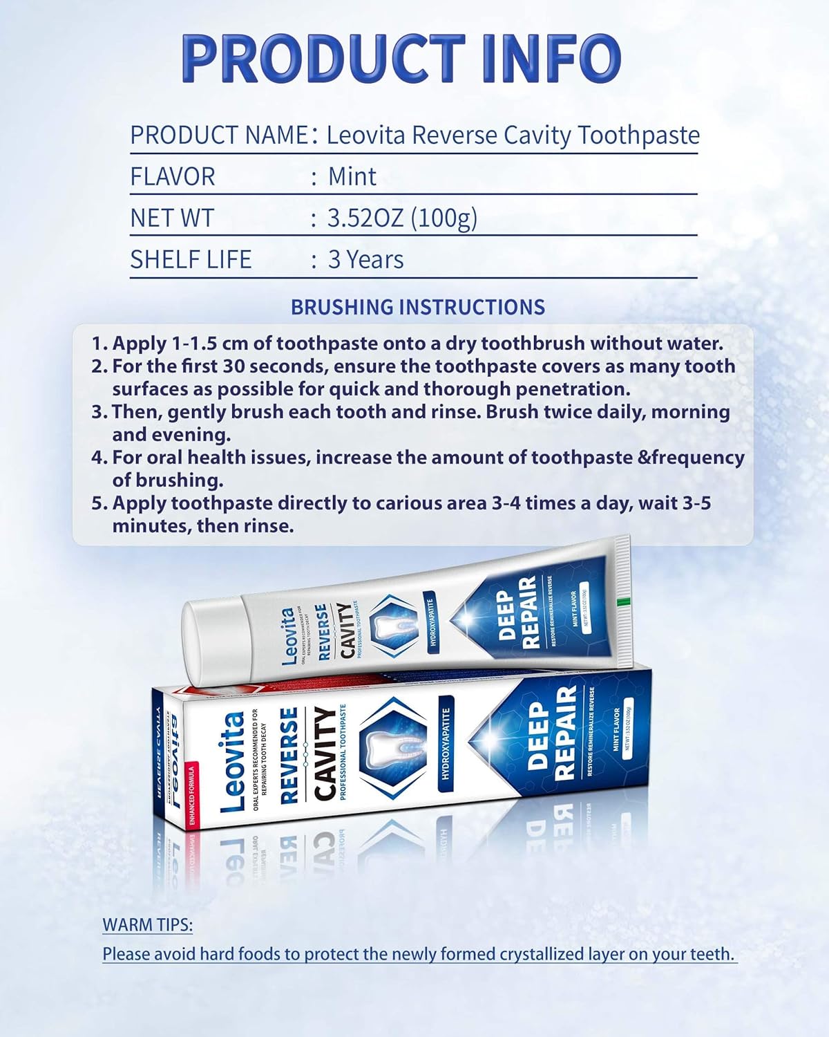Cavity Reversing Toothpaste - Hydroxyapatite Remineralizing Formula | Fluoride & SLS Free, 3.52 OZ
