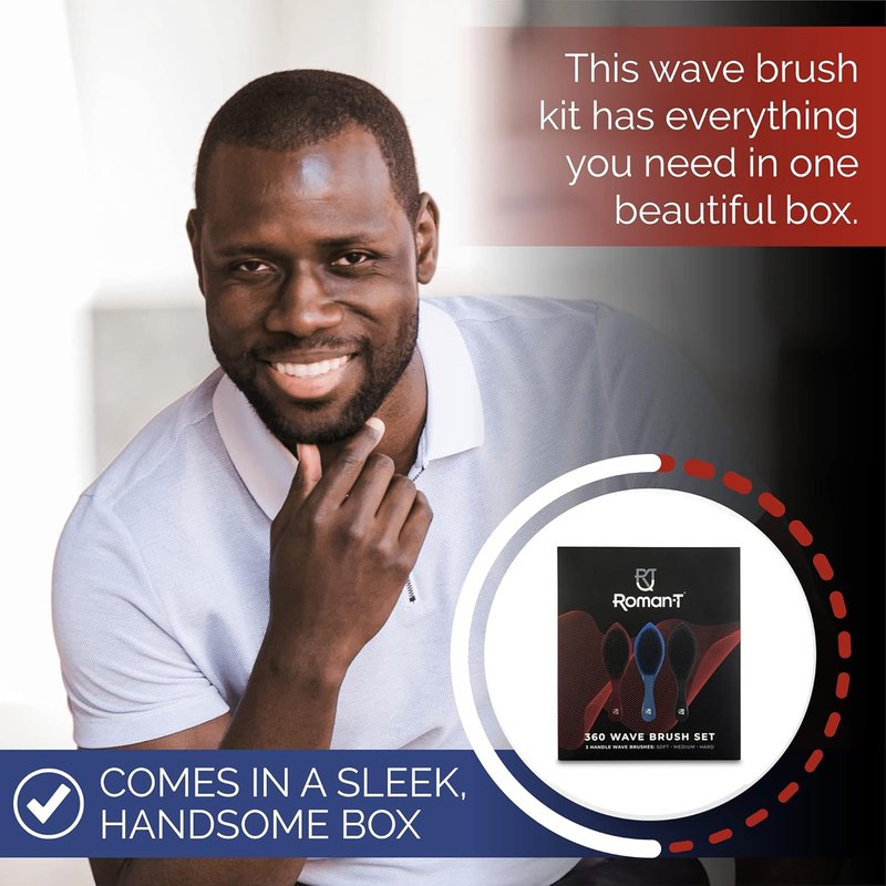 Men's 360 Wave Brush Set - Soft, Medium & Hard Handle Brushes for Perfect Waves | Grooming Gift Set