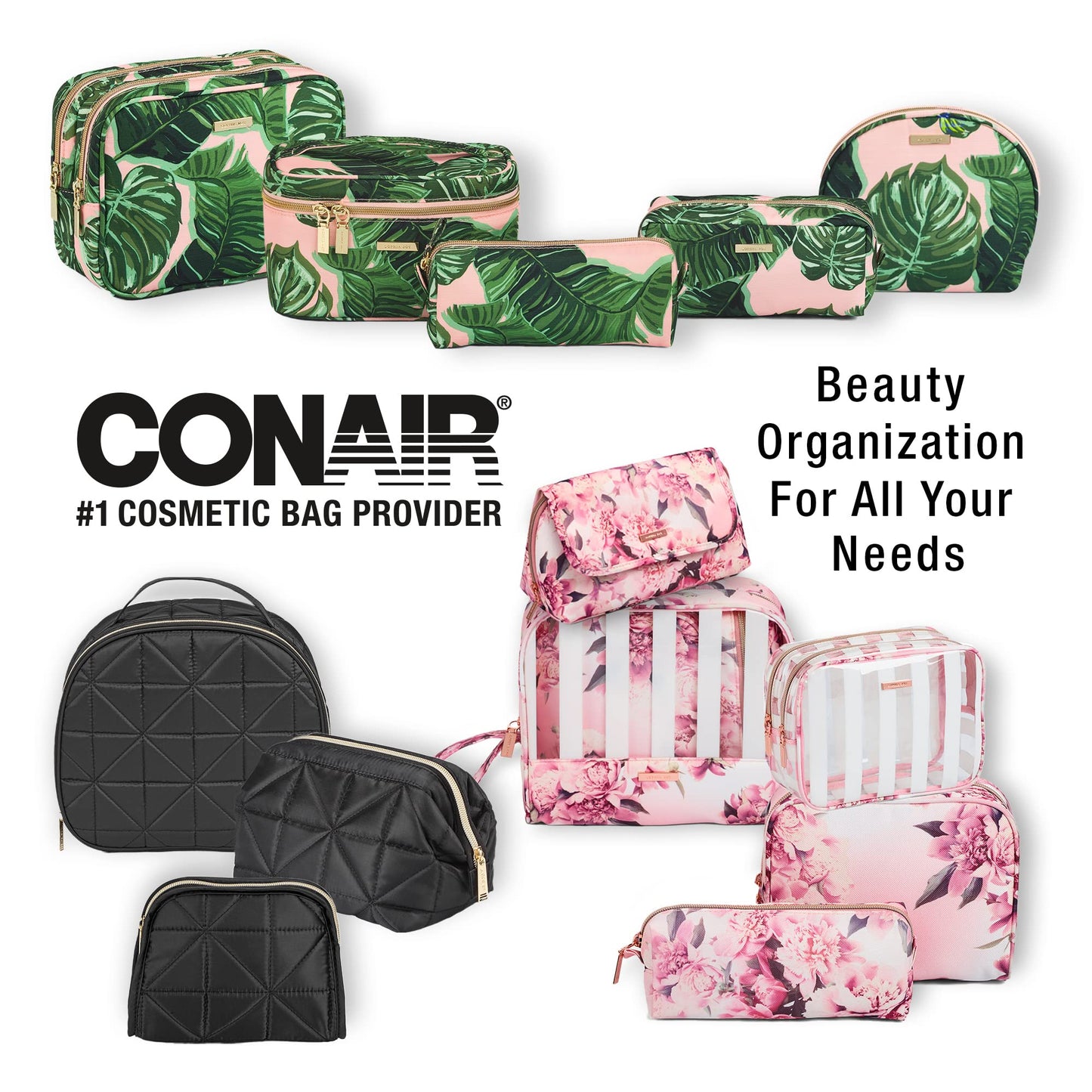 Conair Makeup Beauty Case, Cosmetic Case, with Expandable Shelves and Locking Latch, in Black Print, London SOHO New York for Conair