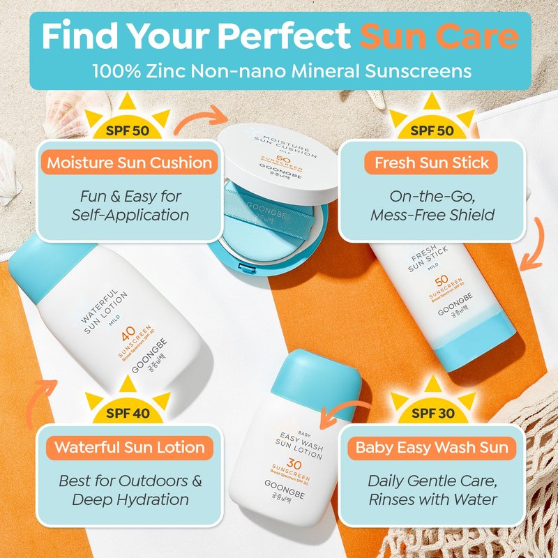 GOONGBE Baby Easy Wash Sun Lotion SPF 30 - Korean Moisturizing Zinc Oxide Mineral Sunscreen for Babies and Kids - Washes Off Easily - Vegan, Reef-Safe, Allergen-Free, 2.11 fl.oz.