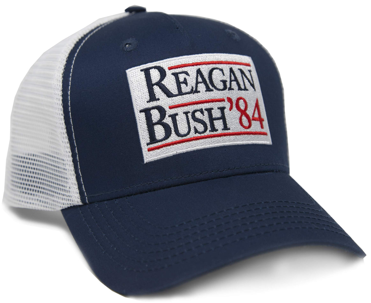 Urban Ridge Reagan Bush ’84 Adult Trucker Hat Snapback, Navy Blue with Embroidered Patch