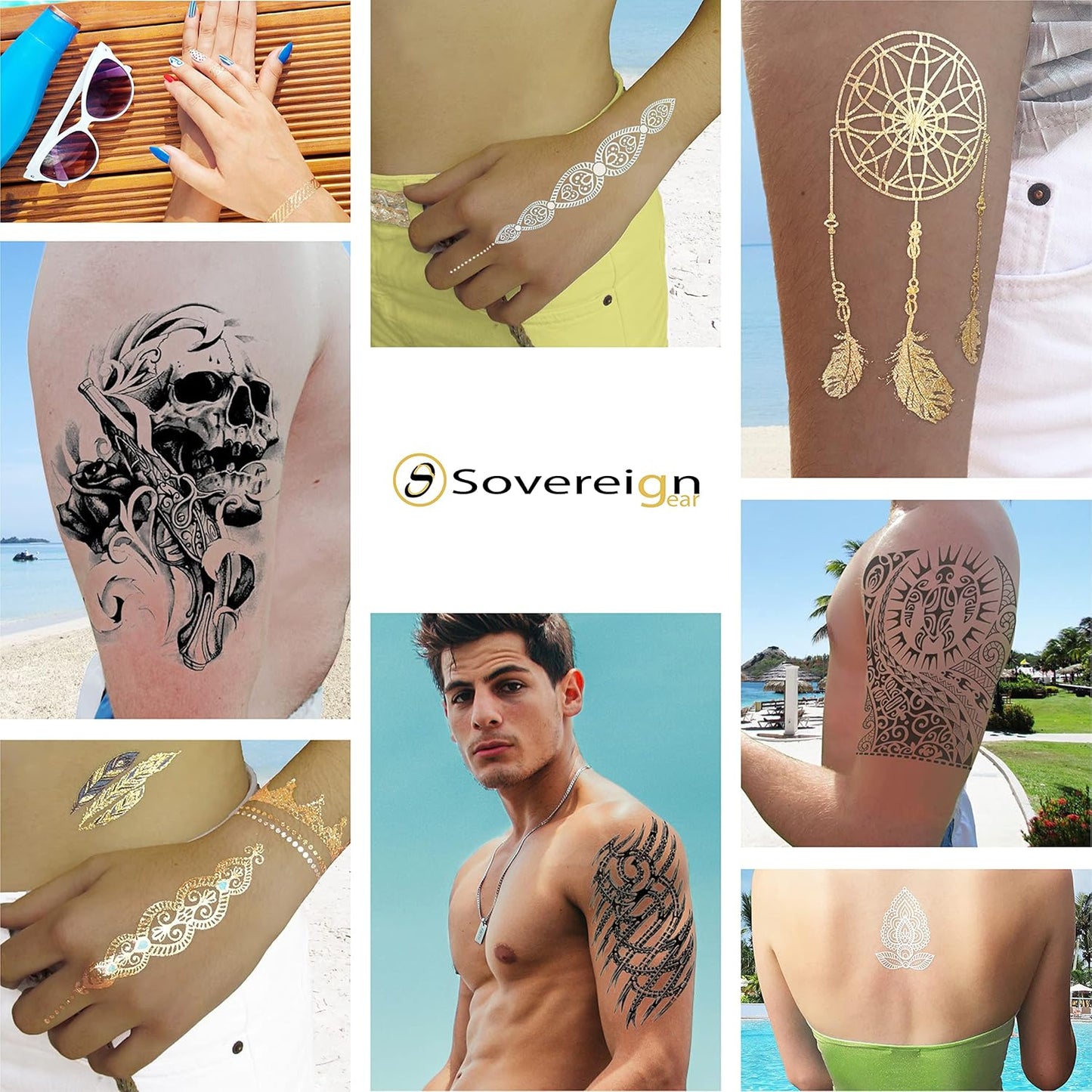 White Lace Temporary Tattoos - 9 Sheets of Realistic Waterproof Stickers for Brides & Teens | Elegant Jewelry Designs