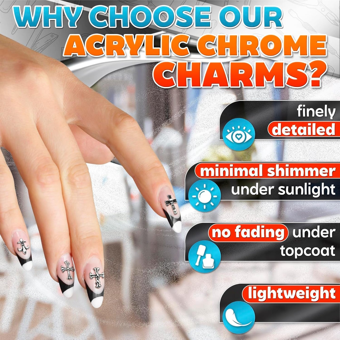 100 Pcs Silver Cross Nail Charms and Gems – 3D Acrylic Cross Charms for Nails for DIY & Professional Manicure – Easy-to-Apply & Durable Nail Decorations, Versatile for Y2K & Nail Studs