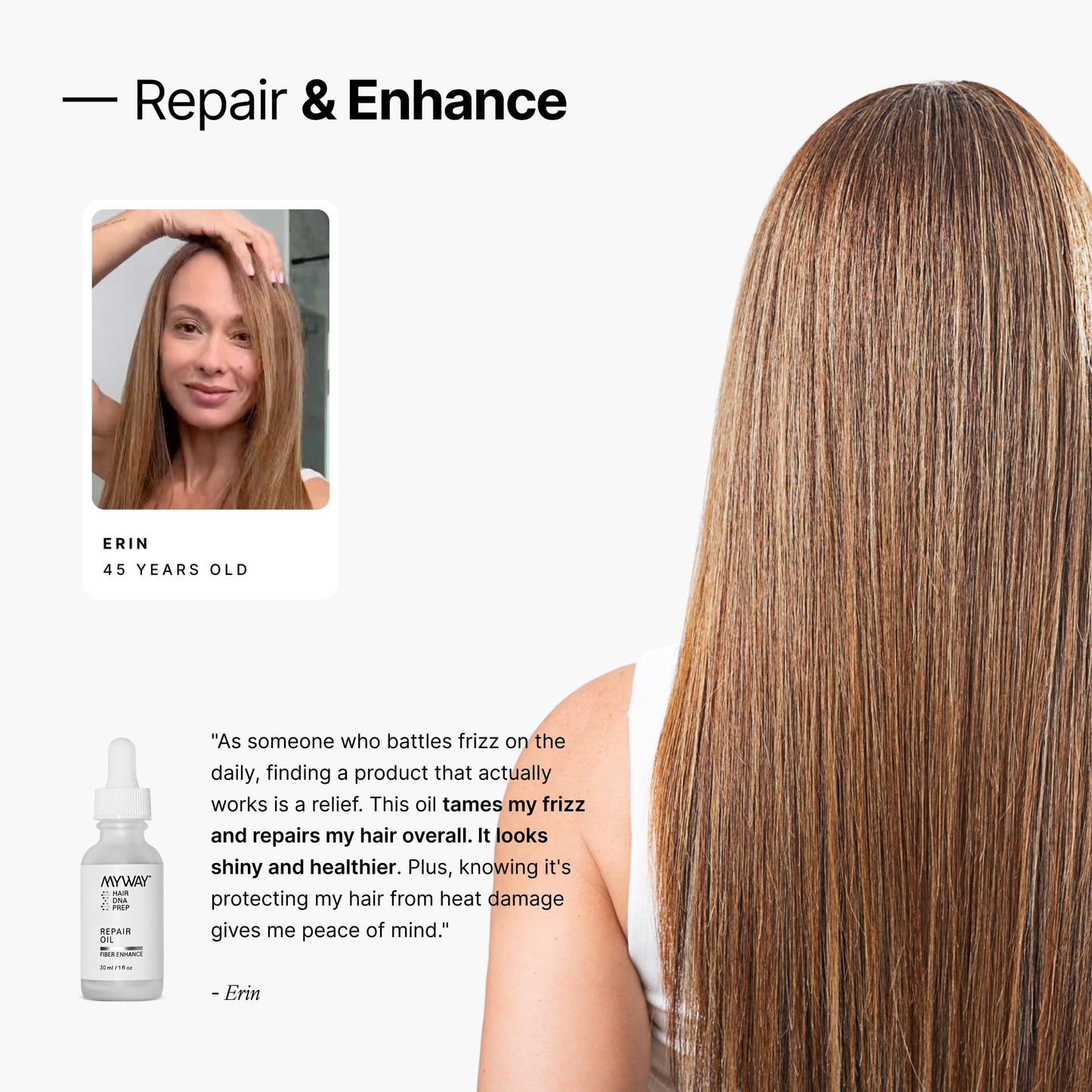 My Way Hair DNA Repair Oil – Restorative and Heat Protectant Oil for Frizz Control – Adds Shine and Seals Split Ends – Paraben, Phthalate, Sulfate, and Cruelty-Free Hair Care (1 oz)
