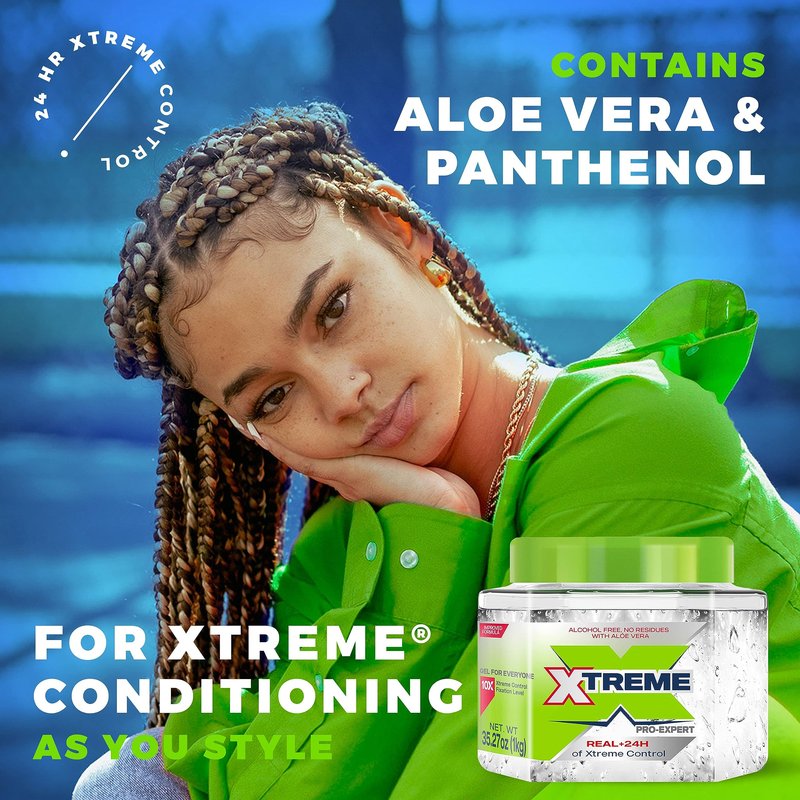 Xtreme Pro-Expert Clear Styling Hair Gel, Alcohol-Free 24-Hours Extreme Control with Aloe Vera, 35.27 oz Jar (Pack of 6)