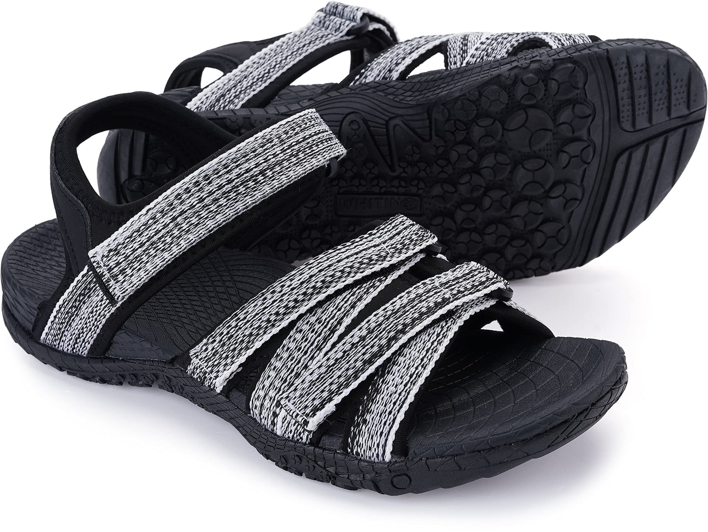 WHITIN Women's Hiking Sandals with Arch Support Plantar Fasciitis Sole Sport Size 7 Traps Adjustable Hooks Camping Resistant Soft WhiteMulti 37