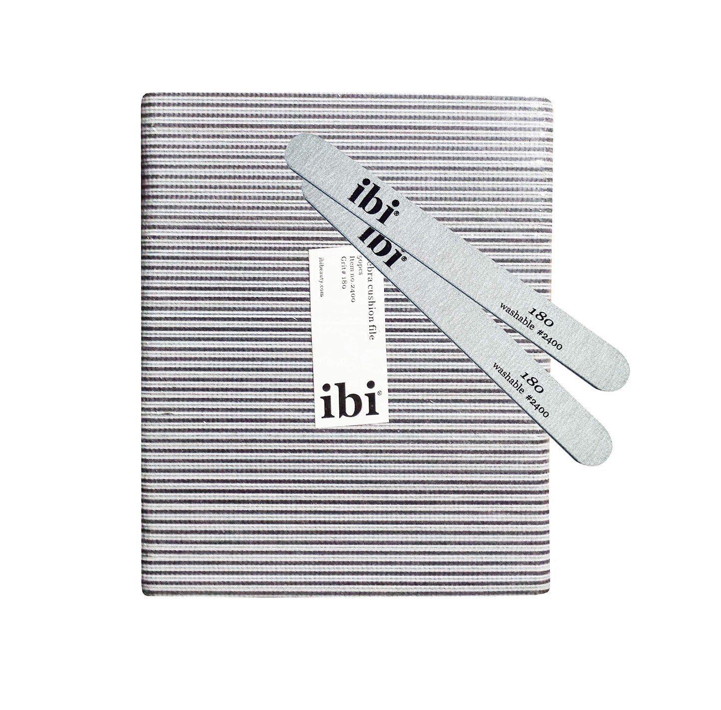 IBI 180 Zebra Cushion File | Grit 180/180 | Washable Nail File (50PCS)