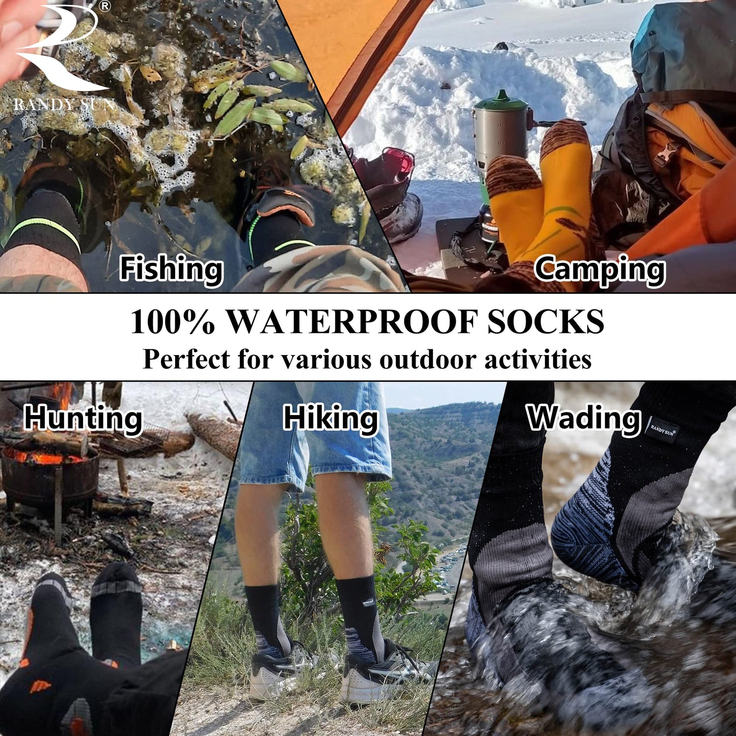 RANDY SUN Performance Athletic socks, Men Women Ankle High Waterproof Fishing Hiking Jogging Running Golf Camping Cycling Ankle Sock XS,Black