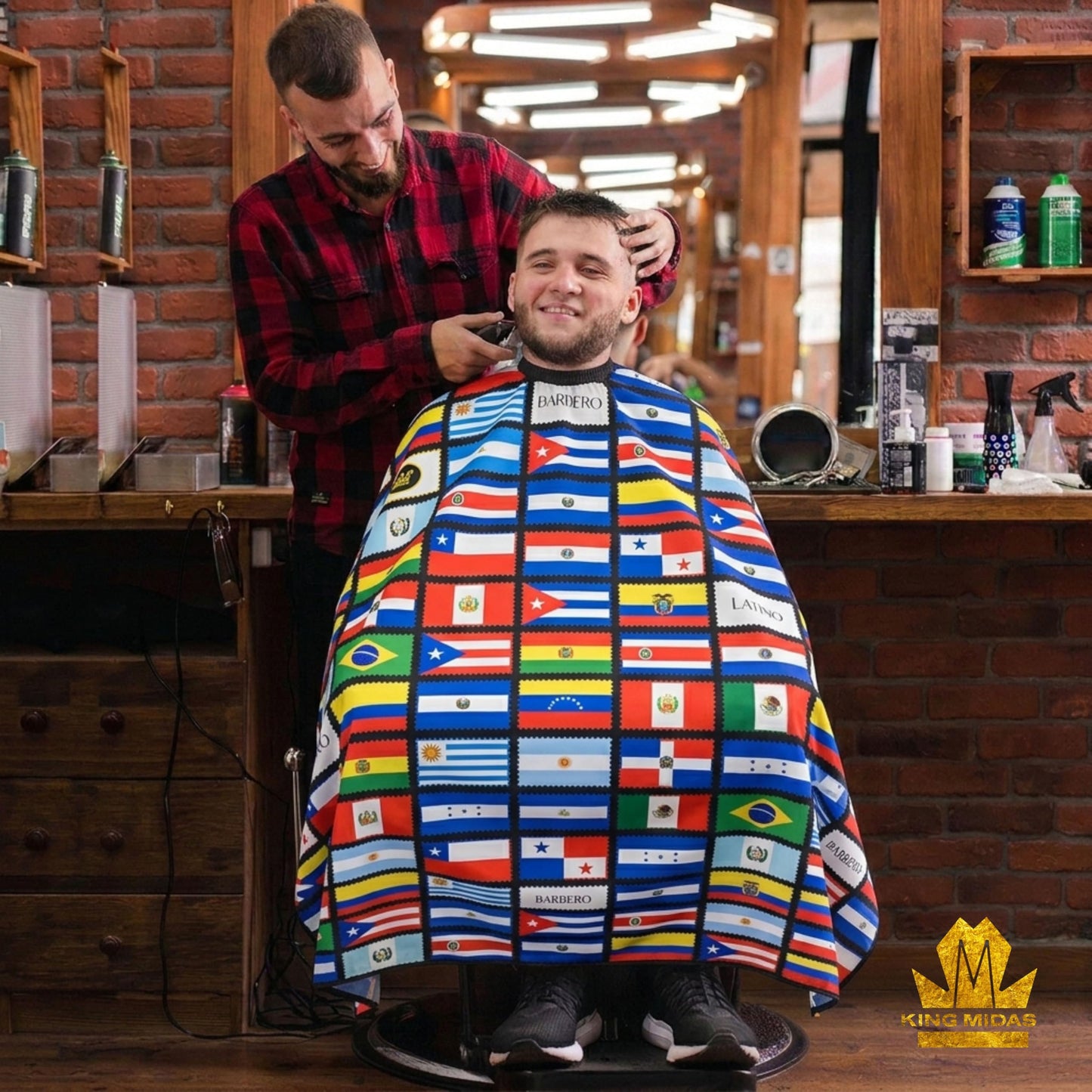 King Midas Barber Hair Cutting Cape for Men & Women - Adjustable Neck Hair Cape for Haircuts with Snap Button, Bandana Barber Cape - Flags – Latino