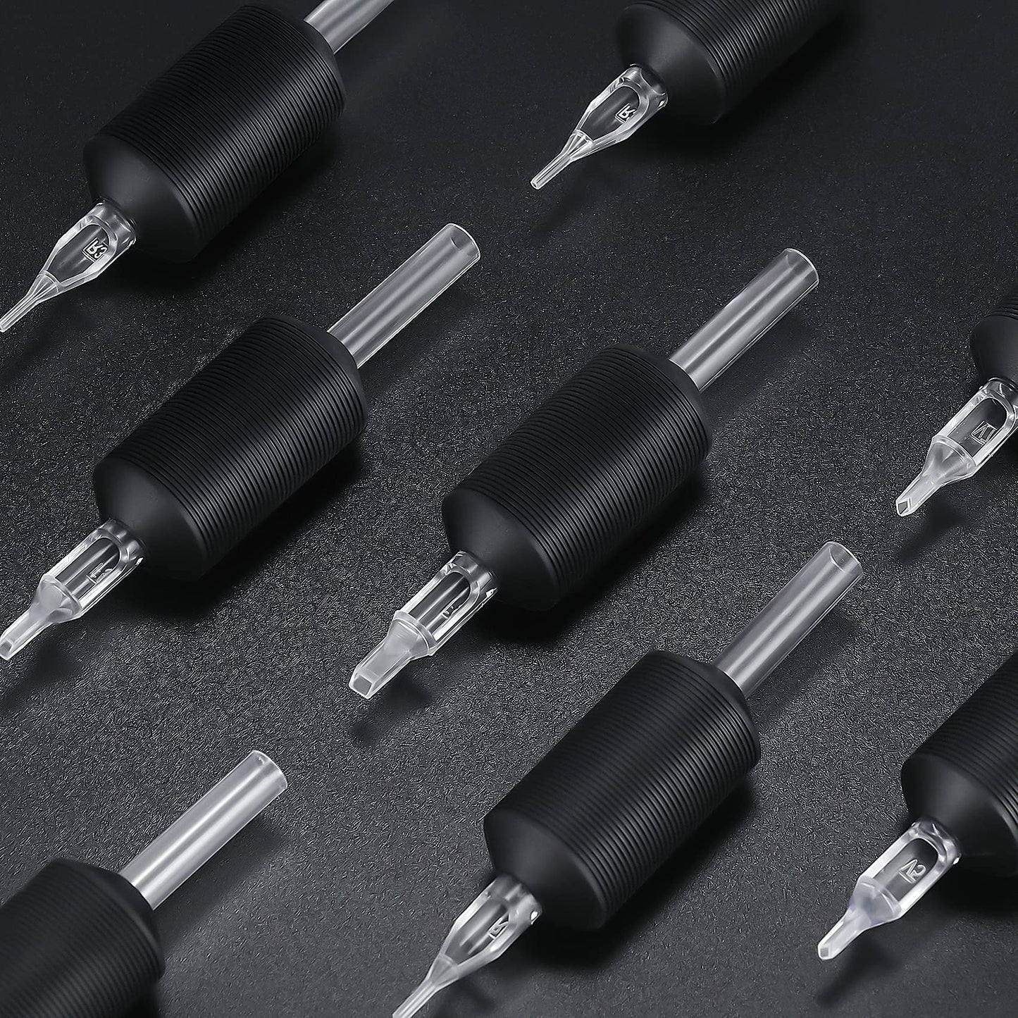 Keilend 5RT Clear Tube Grips 25PCS, 1 Inch Disposable Tube Grip with Black Silicone Grips and Clear Long Tips, 5 Round Tubes for 3RL 4RL 5RL 3RS 4RS 5RS