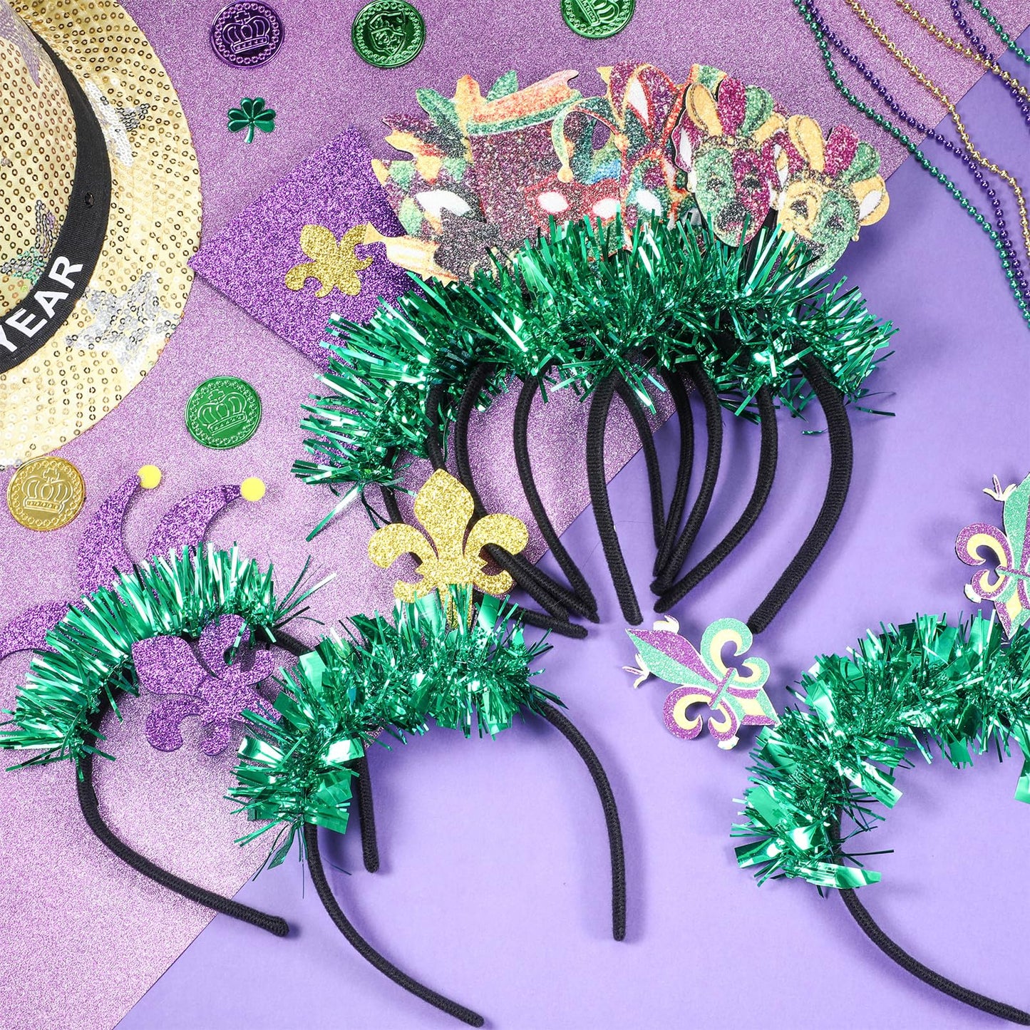 Hotop 24 Pcs Mardi Gras Party Favor Bulk 2026 Mardi Gras Carnival Headbands for Adult Women Party Decoration (Classic)