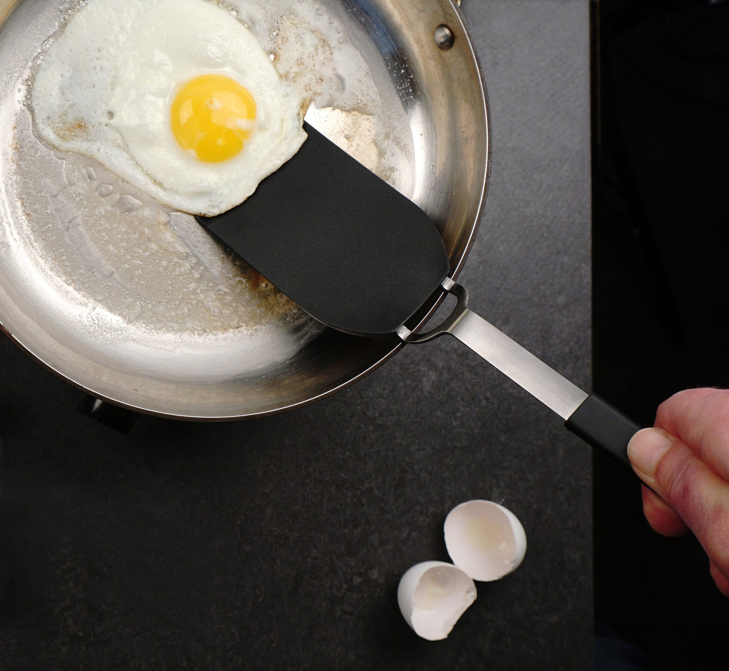 RSVP International Kitchen Tool Collection Flexible Nylon Spatula, Stainless Steel Handle, 12x2.75", Black