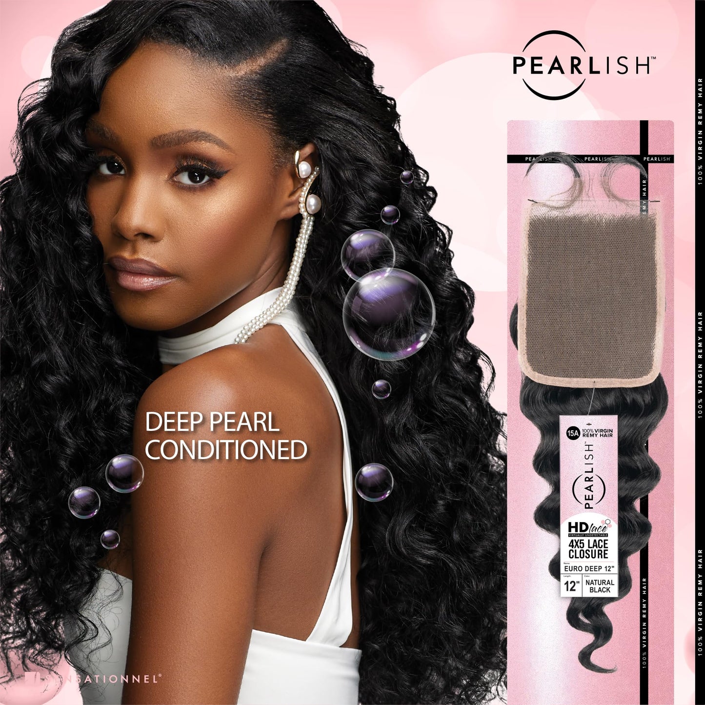 Sensationnel Pearlish bundle 4x5 closure - euro deep 12 inch HD lace beauty supply human hair bundles weave 15a soft remy (NATURAL)