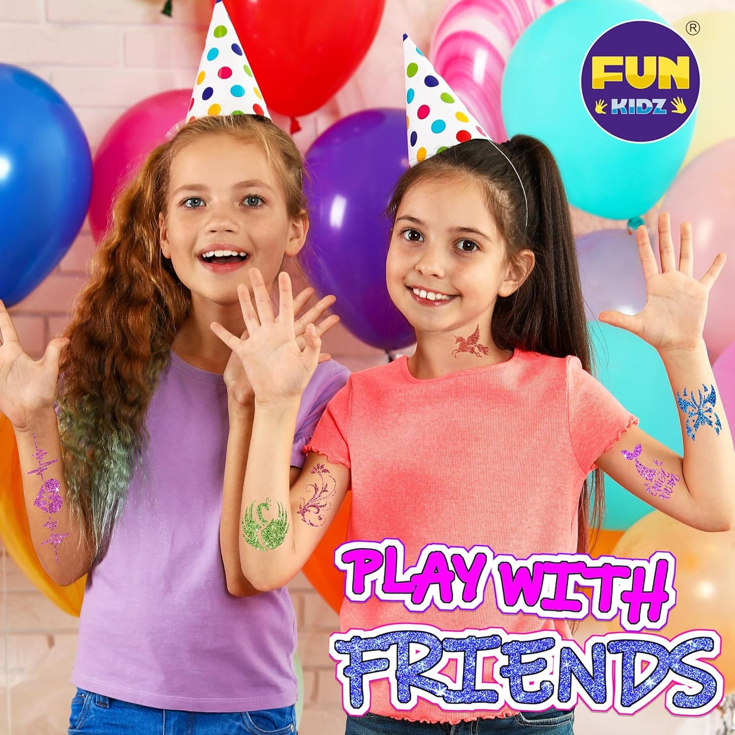Tattoo Kit for Kids Ages 8-12 | FunKidz Sparkle Brush Body Art Markers & 106 Stencils