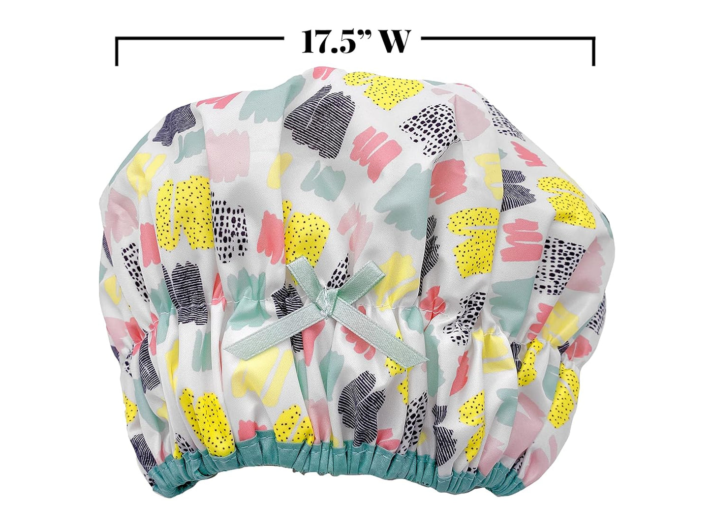 Reusable Shower Cap & Bath Cap & Lined, Oversized Waterproof Shower Caps Large Designed for all Hair Lengths with PEVA Lining & Elastic Band Stretch Hem Hair Hat - Fashionista Deco Dots