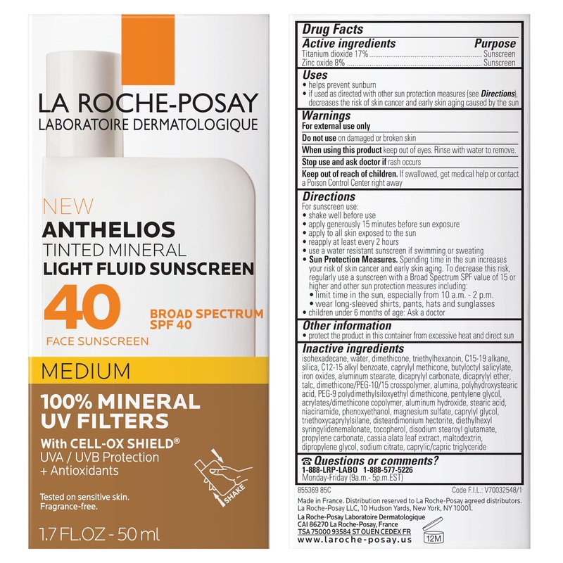 La Roche-Posay Anthelios Tinted Sunscreen SPF 40, Broad Spectrum SPF + Antioxidants, Titanium Dioxide & Zinc Oxide Sunscreen, 4 Flexible Shades With No White Cast, Oil Free & Oxybenzone Free