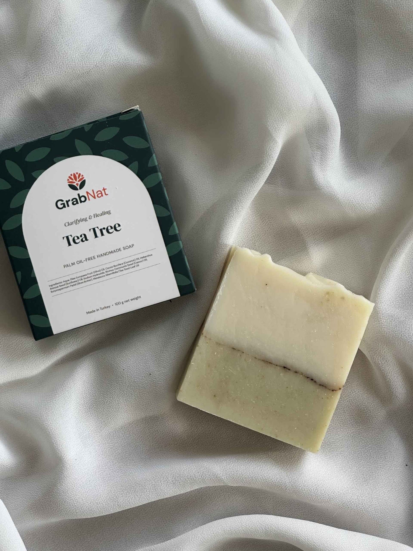 GrabNat 4-Pack Tea Tree Soap | Handmade, All-Natural, Cold-Processed | Made with Tea Tree Oil | For Face & Body, All Skin Types (4 x100grams / 4 x 3.5oz)