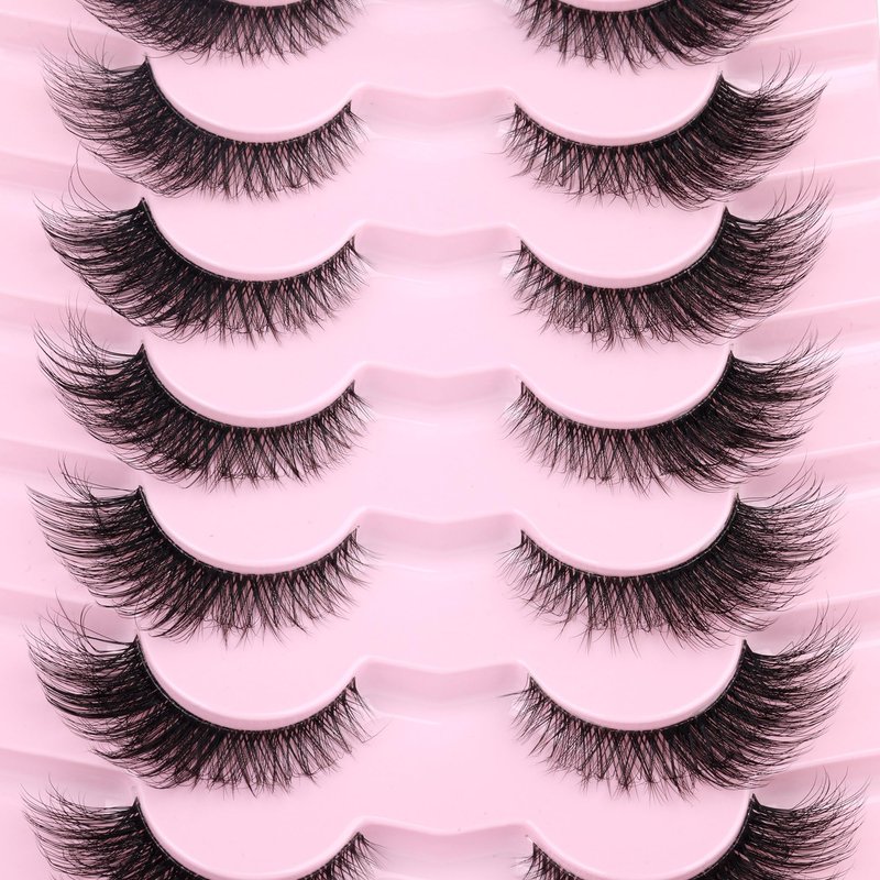 Fox Eye Lashes Wispy Eyelashes Natural Look Clear Band Lashes Fluffy Faux Mink Lashes Strip Natural False Lashes Pack by GVEFETIEE 8 Pairs