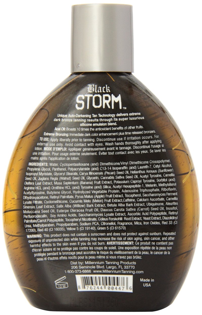 Millennium Tanning Black Storm 60x Tanning Bed Lotion Auto-Darkening Tan Technology Extreme Silicone Bronzer for Indoor and Outdoor Tan 13.5 fl. oz.