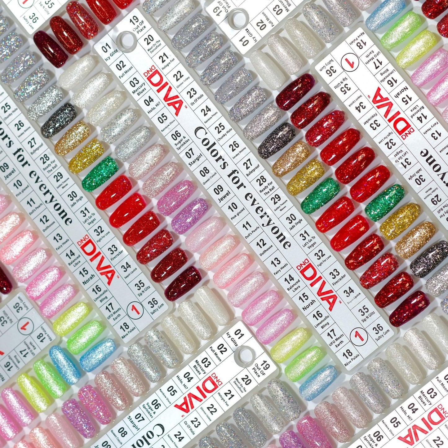 DND Gel Diva Polish Set, Mirrorball Collection, UV/LED Gel Polish and Air Dry Nail Lacquer, Matching Chip-Free Polish Duo, White001 Icy Glitz, 0.5 Fl Oz Each