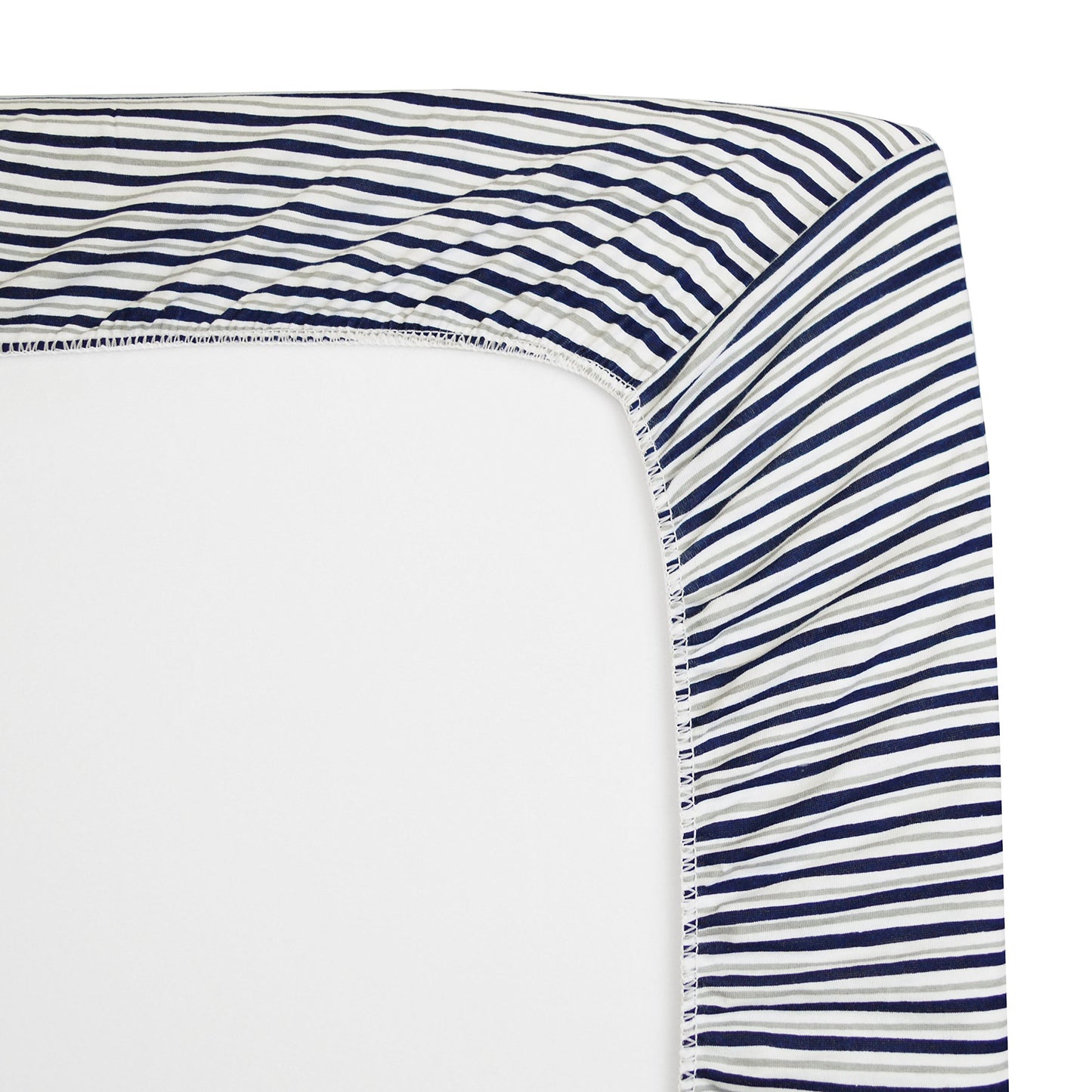 TL Care Fitted Mini Crib Sheet 24" x 38", Soft Breathable Neutral 100% Cotton Jersey Portable Sheet, Navy/Grey Funny Stripes, for Boys and Girls, Fits Most Pack N Play and Mini Crib Mattresses