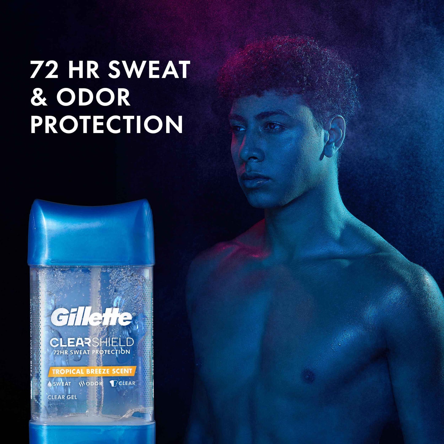 Gillette Antiperspirant and Deodorant for Men, 72hr Sweat & Odor Protection, Long Lasting Freshness, Anti-White Mark Technology, Clear Gel, Tropical Breeze Scent, 3.8 oz (Pack of 3)