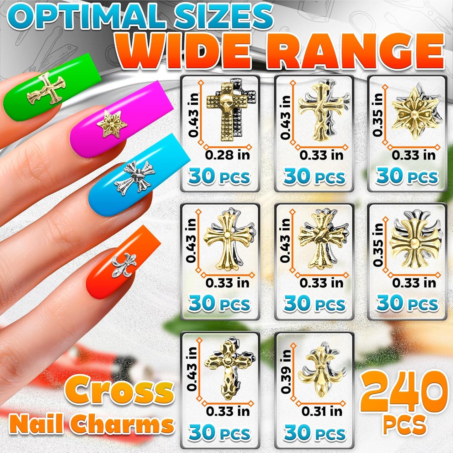 100 Pcs Silver Cross Nail Charms and Gems – 3D Acrylic Cross Charms for Nails for DIY & Professional Manicure – Easy-to-Apply & Durable Nail Decorations, Versatile for Y2K & Nail Studs