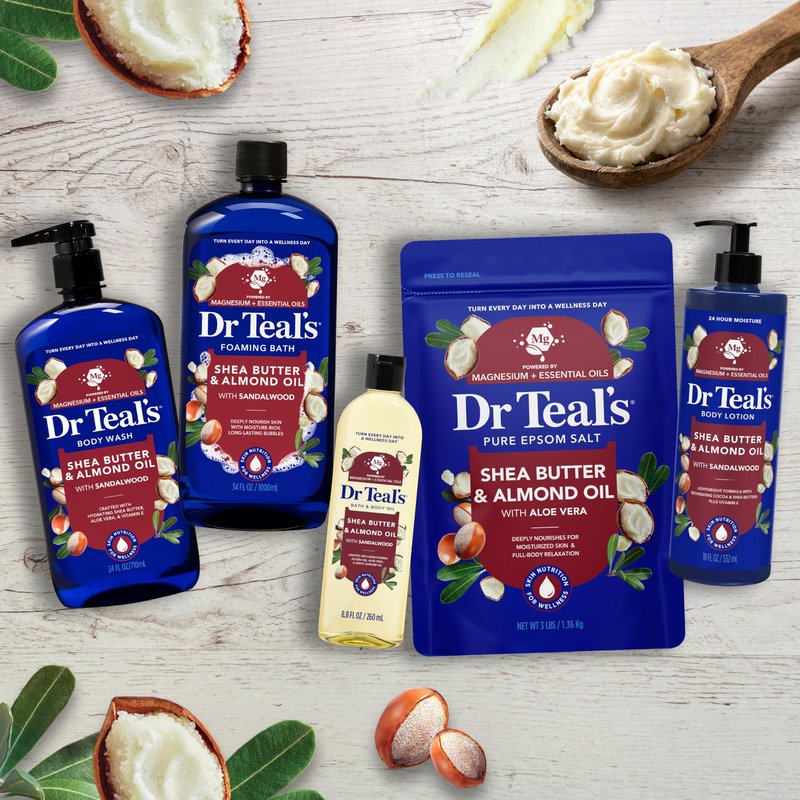 Dr Teal's Epsom Salt Magnesium Soak, Shea Butter & Almond, 3 lbs (Pack of 4)