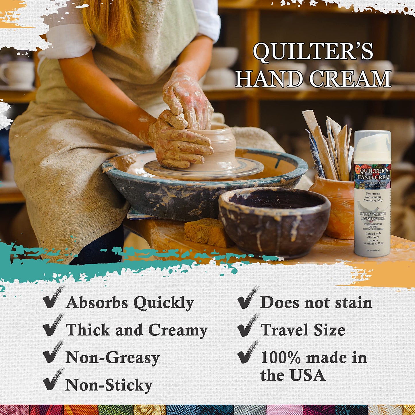 Original Udder Balm Quilterβs Hand Cream, Patchwork Lemon - Made in USA - Ultra-Hydrating Hand Cream for Quilters, Fast-Absorbing Non-Greasy Hand Lotion for Dry Cracked Hands, 5 Oz