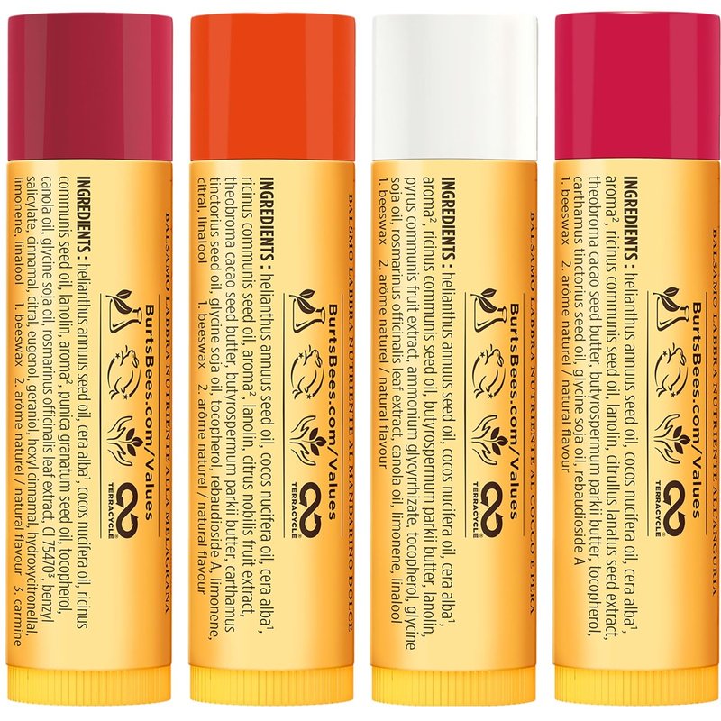 Burt's Bees Lip Balm Gift Set - Natural Pomegranate, Watermelon & Coconut Flavors | 4 Tubes, 0.15 oz Each