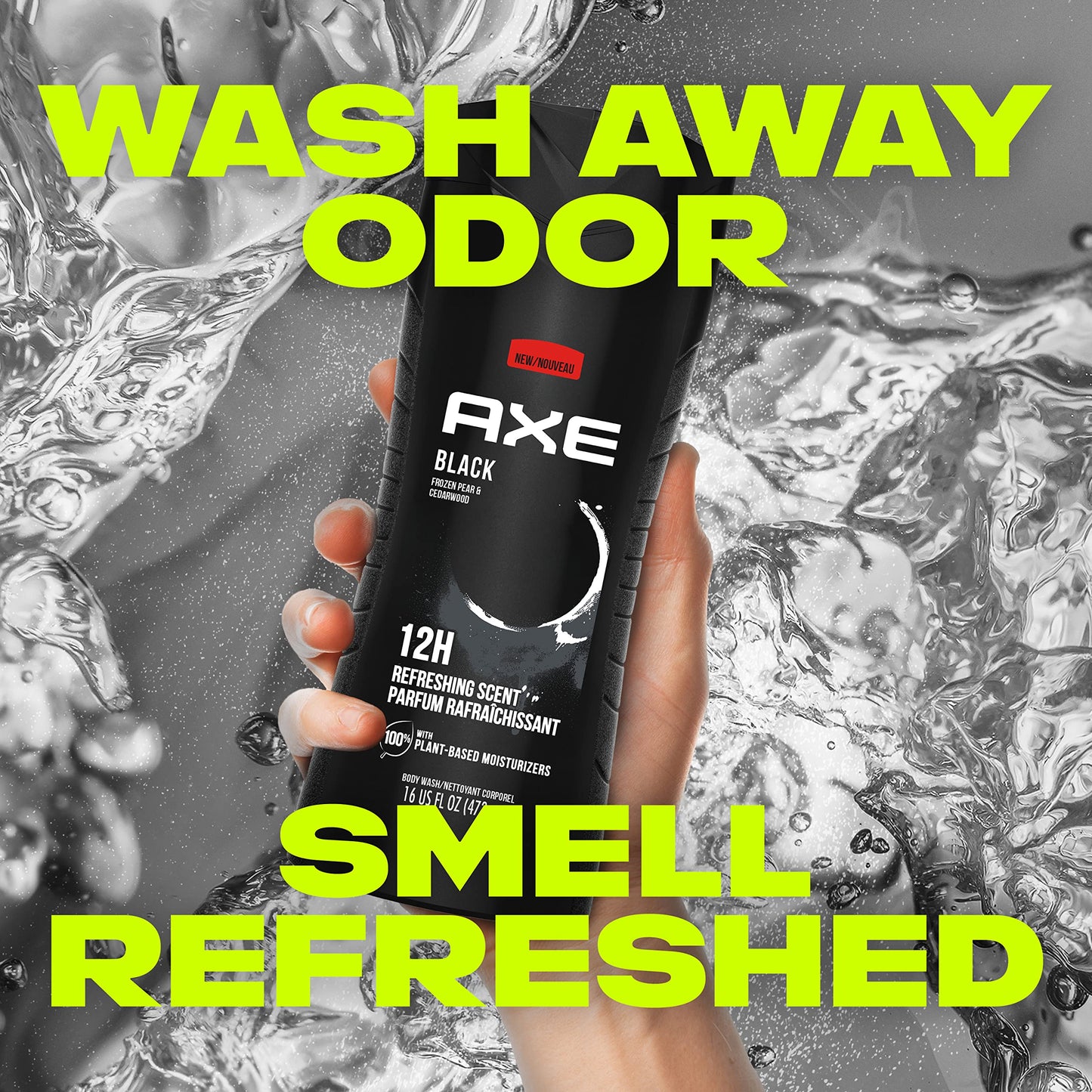 AXE Body Wash Black 4 Count 12h Refreshing Scent Cleanser Frozen Pear & Cedarwood Men's Body Wash with 100% Plant-Based Moisturizers 16 oz