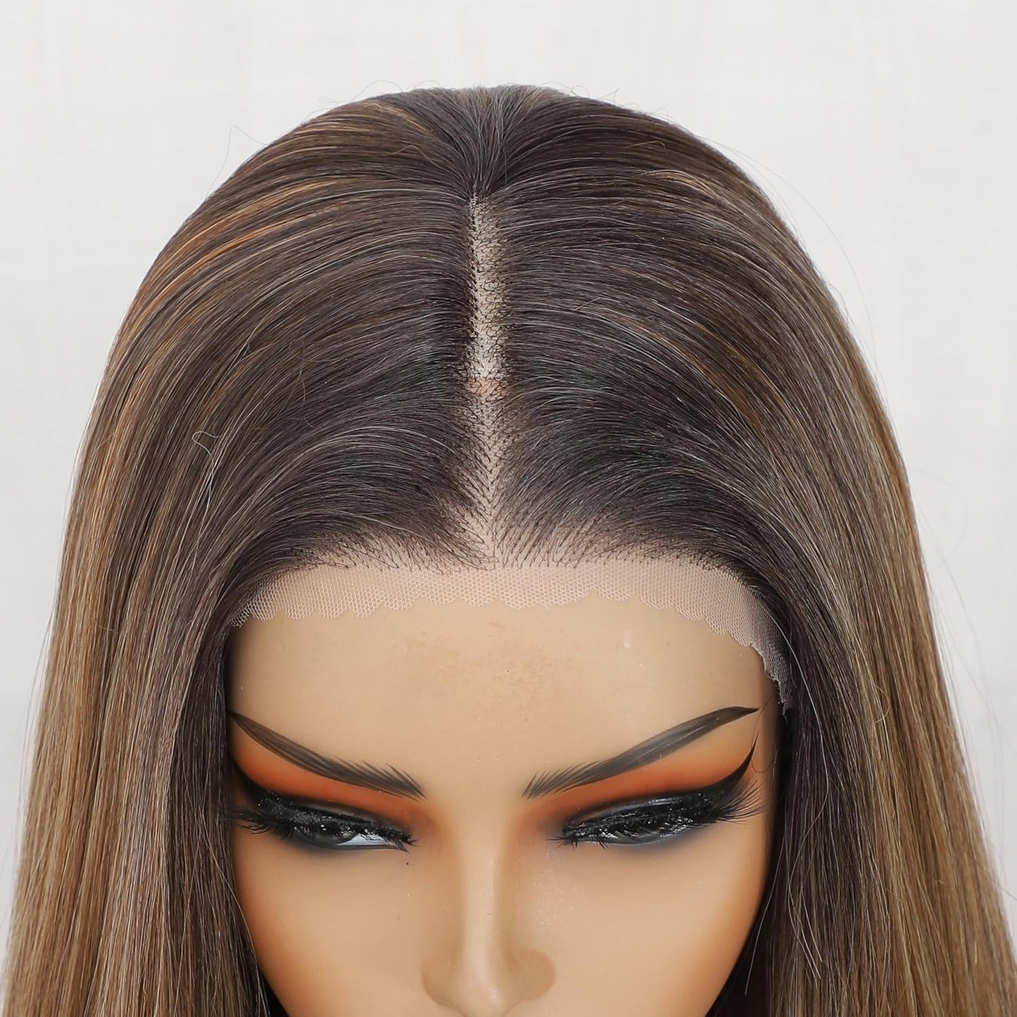 HD Synthetic Lace Front Wig for Black Women - 26-Inch Straight Layered Honey Blonde with Black Skunk Stripe