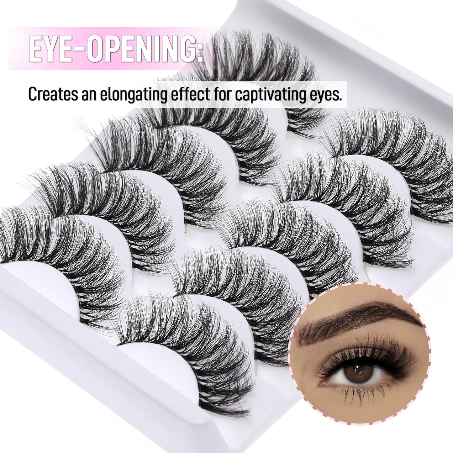KSYOO False Eyelashes Cat Eye Lashes Wispy Lashes Clear Band V1 Russian Strip Lashes That Look Like Extensions D Curl Cat Eye Lashes Natural Look Faux Mink 3D Fluffy Russian Strip Eyelashes