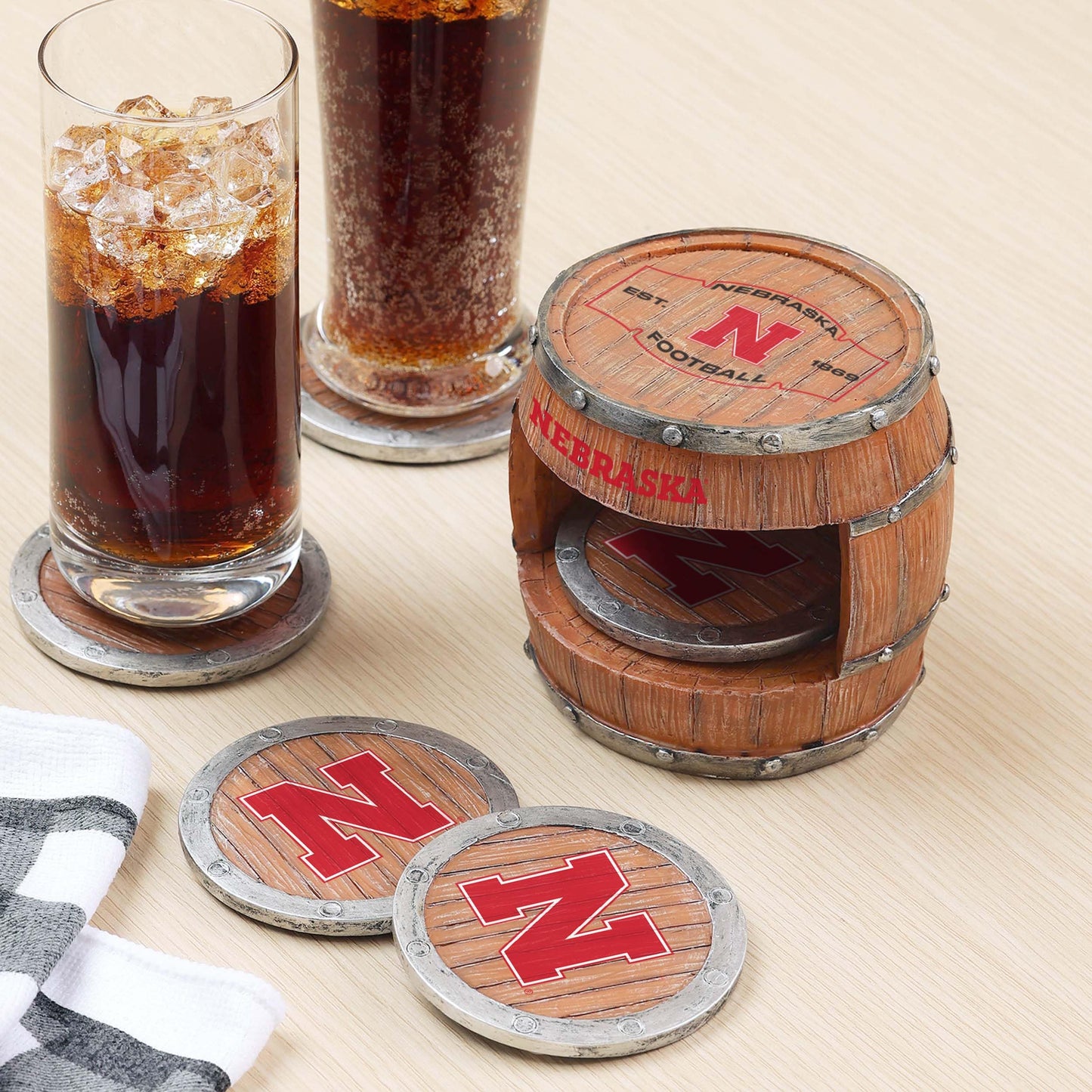 FOCO Nebraska Cornhuskers NCAA 5 Pack Barrel Coasters
