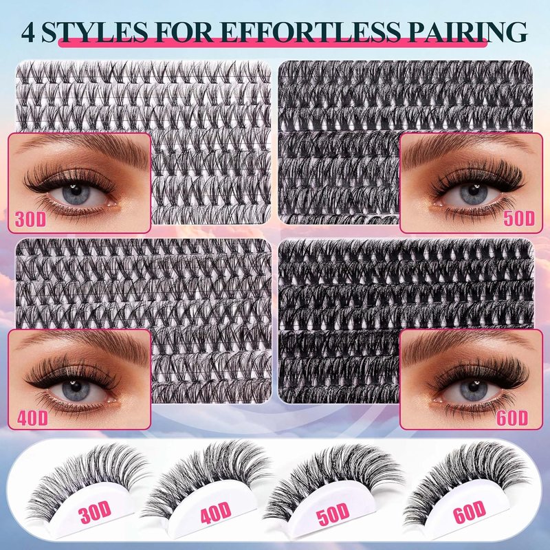 Lash Clusters - 30D/40D/50D/60D Natural Fluffy Eyelash Extensions | D Curl for DIY Home Use
