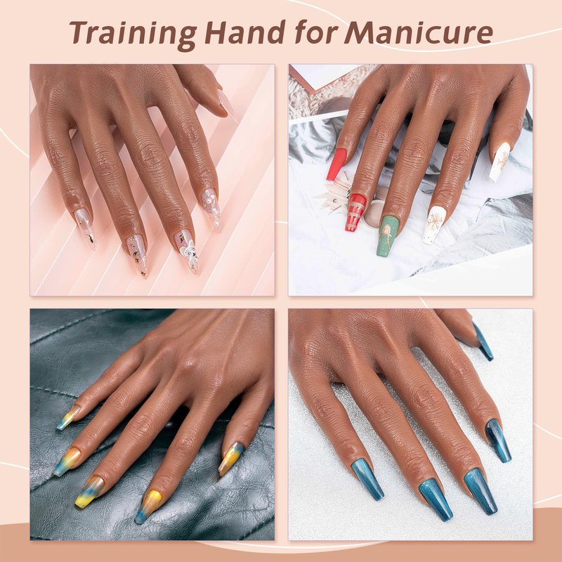 Veikmv Practice Hand for Acrylic Nails,Realistic Silicone Mannequin with Flexible Adjustable Fingers for Acrylic Nails,Gel Polish Training,Professional Nail Art Beginner Kit