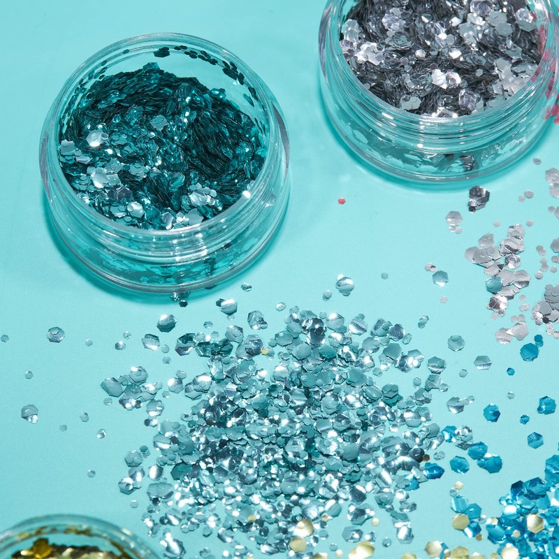 Biodegradable Eco Chunky Glitter by Moon Glitter - 100% Cosmetic Bio Glitter for Face, Body, Nails, Hair and Lips - 3g - Set of 5 - plus Glitter Fix Gel