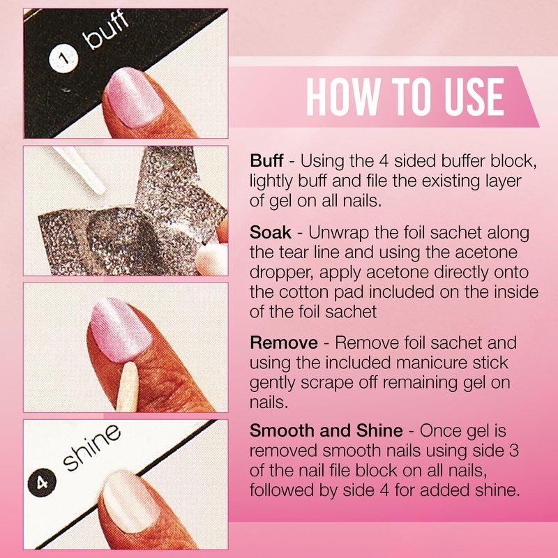 Ardell Gel Nail Polish Remover Kit – Easy At-Home Soak Off Gel for Nails with Foil Nail Wraps, Buffer, Dropper & Stick, 20 Nail Foil Wraps