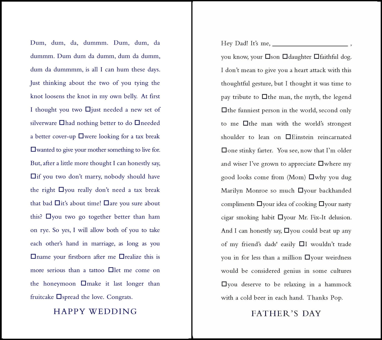 Quiplip Funny Fill-in-The-Blank Wedding and Father's Day Cards, 6-Pack (QL03086PCK)