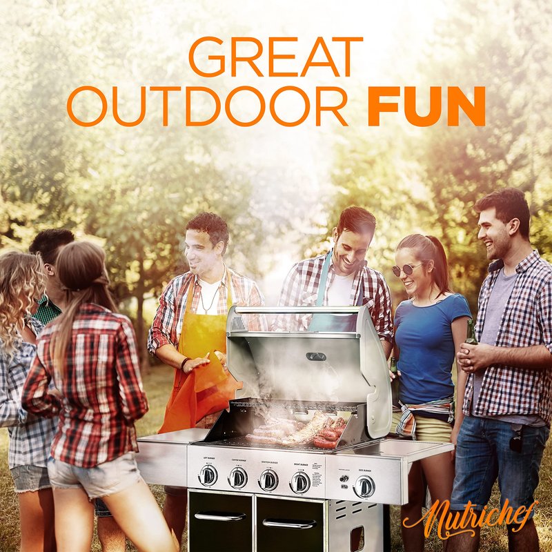 NutriChef 52,000 BTU 5-Burner Stainless Steel Propane Gas Grill with Portable Design, Electronic Ignition, Built-in Thermometer and Heavy-Duty Construction