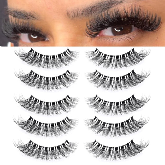 KSYOO False Eyelashes Cat Eye Lashes Wispy Lashes Clear Band V1 Russian Strip Lashes That Look Like Extensions D Curl Cat Eye Lashes Natural Look Faux Mink 3D Fluffy Russian Strip Eyelashes