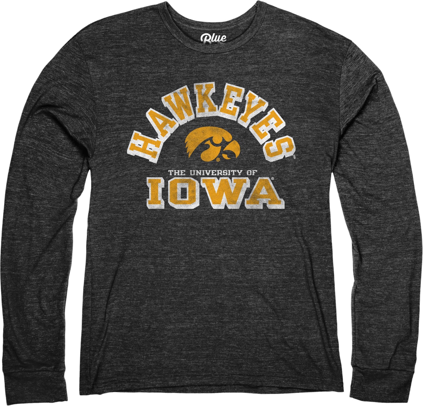 Blue 84 Men's Iowa Hawkeyes Long Sleeve T Shirt Tri-Blend, Iowa Hawkeyes Black, Small