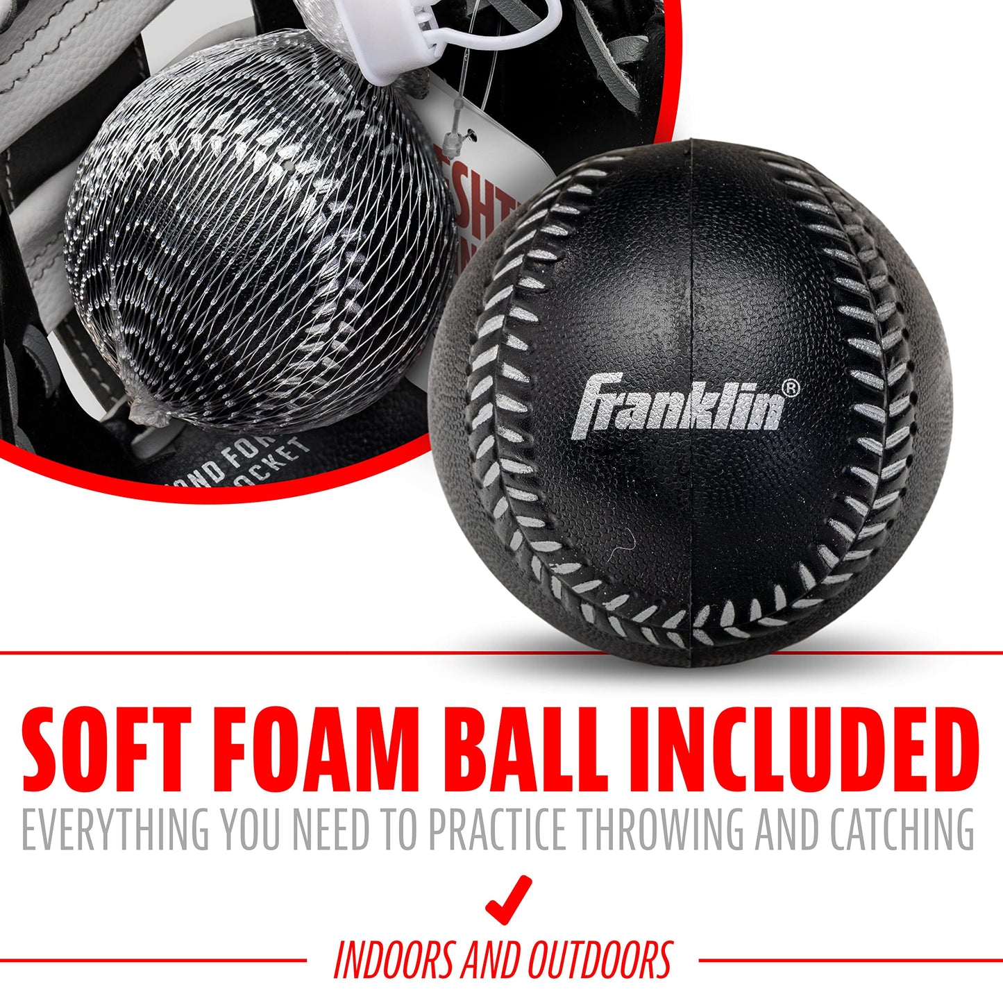 Franklin Sports Kids Baseball Gloves - Meshtek Child's Tball Glove + Ball Set - Boys + Girls Teeball Mitt Set - Kids + Toddler - Right Hand Throw - 9.5",Black/Graphite/White