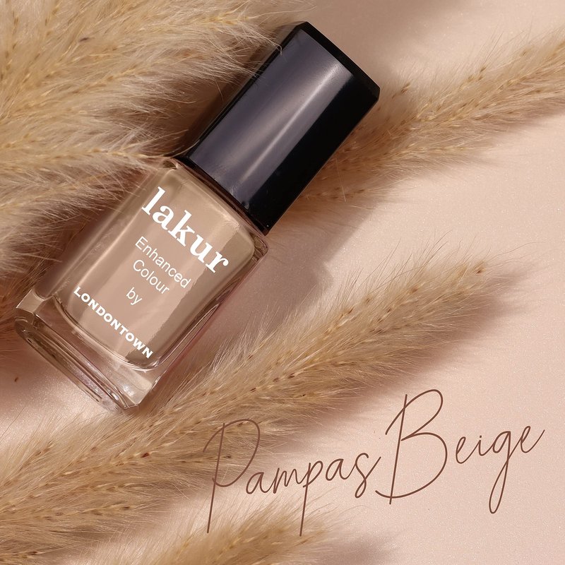 LONDONTOWN Lakur Nail Polish – Nude & Brown Shades, Pampas Beige, 0.4 Fl Oz, Long-Lasting, Streak-Free, Chip-Resistant | 21+ Free Non-Toxic Vegan Nail Color, Strengthens & Hydrates Nails