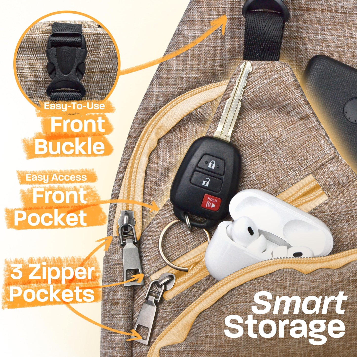 Nupouch Anti-Theft Daypack Crossbody Sling Backpack, USB Charging Connector Port, Lightweight Day Pack for Travel, Hiking, Everyday, Regular, Navy