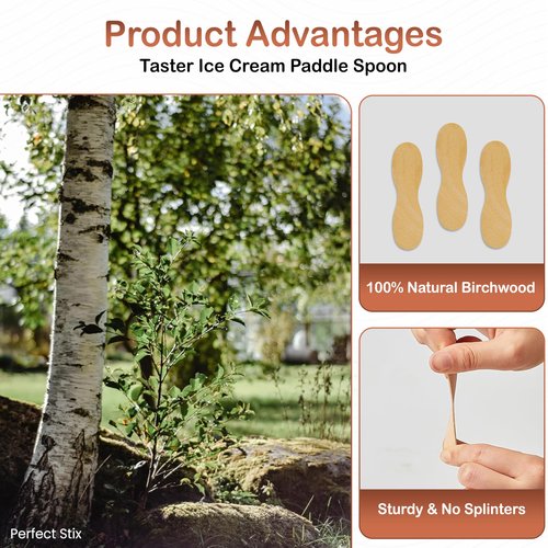 Perfect Stix - 60mm-100 60mm Birchwood Plain Taster Ice Cream Paddle Spoon, 2-3/8" Length (Pack of 100)